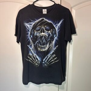 Vintage Skull Headphones Lightning Reaper Graphic‎ Tee Mens M Delta Pro Weight